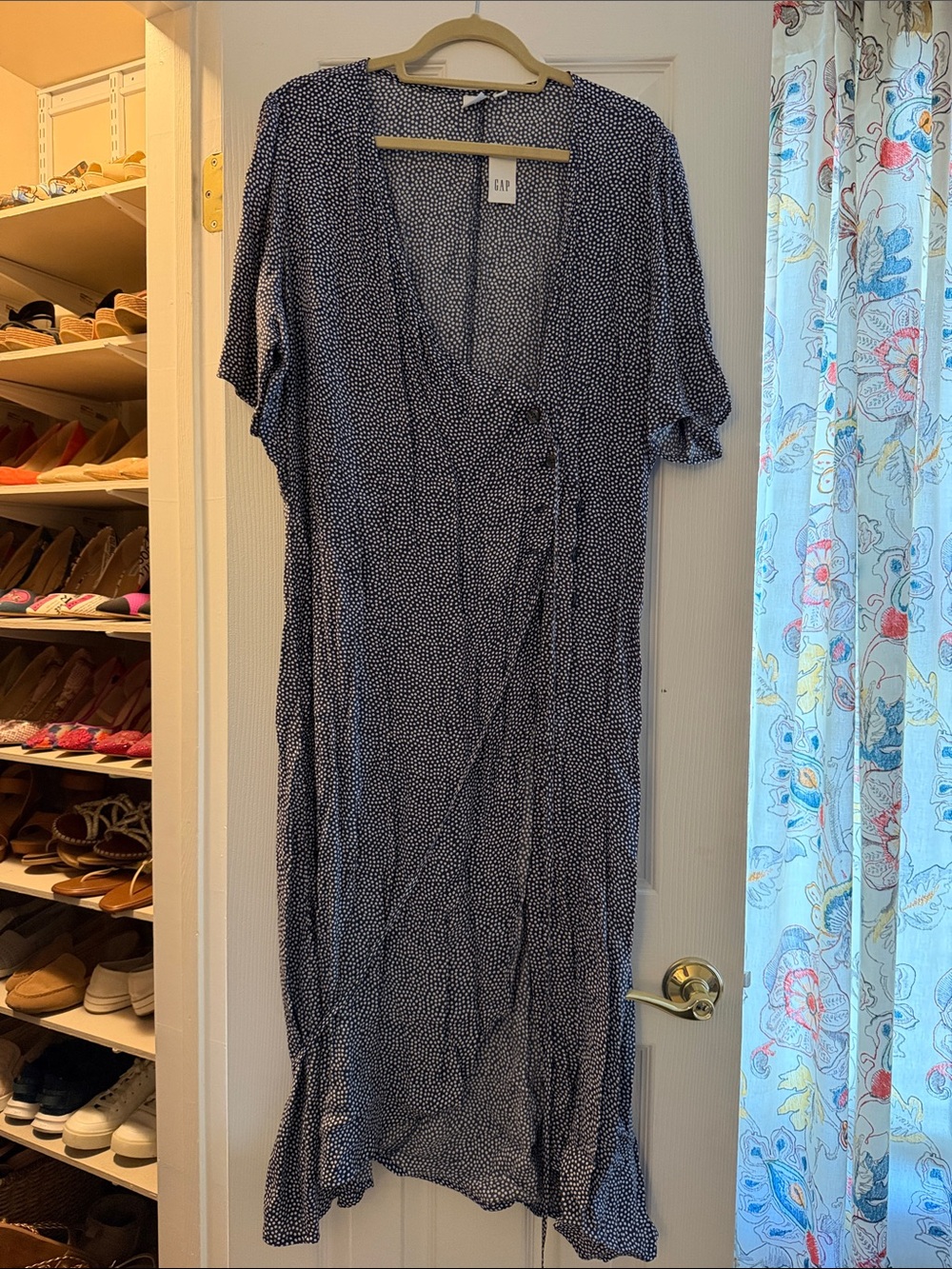 GAP Navy and White Polka-Dot Wrap Coverup